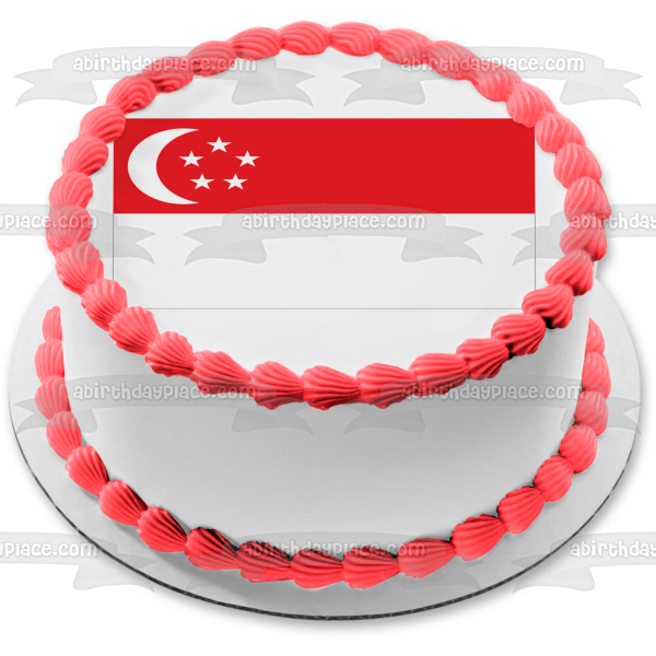 Flag of Singapore Red White Moon Stars Edible Cake Topper Image ABPID13375 Online Hot Sale