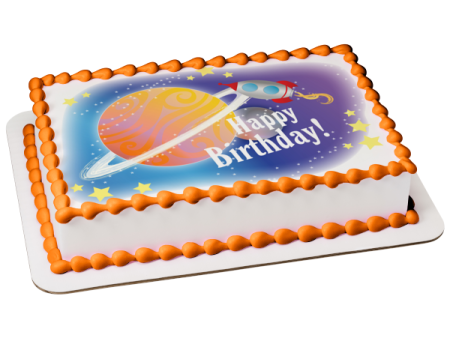 Happy Birthday Outer Space Planet Rocket Stars Edible Cake Topper Image ABPID13596 For Discount