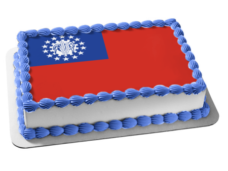 Flag of Myanmar Red White Blue Edible Cake Topper Image ABPID13279 Online Hot Sale