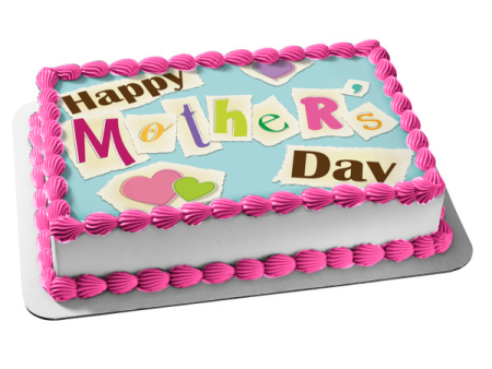 Happy Mother s Day Colorful Hearts Blue Background Edible Cake Topper Image ABPID13609 Online Hot Sale