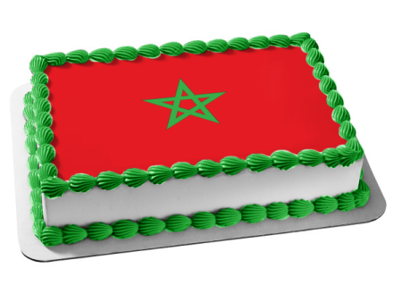 Flag of Morocco Red Green Star Edible Cake Topper Image ABPID13140 Cheap