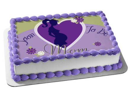 Baby Shower Pregnant Woman Soon to Be Mom Flowers Heart Edible Cake Topper Image ABPID13408 For Discount