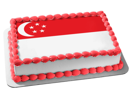 Flag of Singapore Red White Moon Stars Edible Cake Topper Image ABPID13375 Online Hot Sale