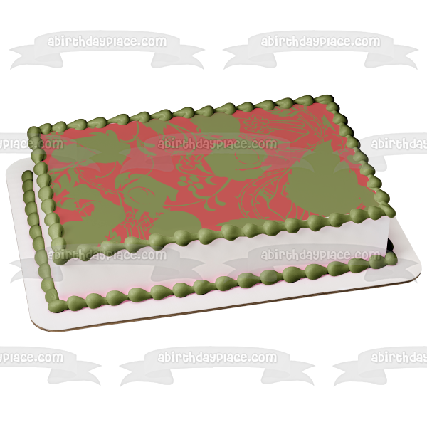 Green Leaves Pattern Pink Background Edible Cake Topper Image ABPID13573 on Sale