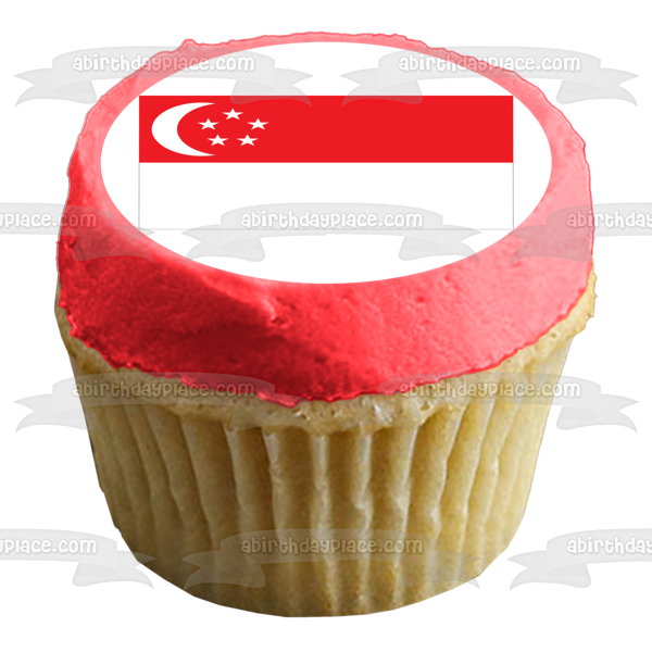 Flag of Singapore Red White Moon Stars Edible Cake Topper Image ABPID13375 Online Hot Sale