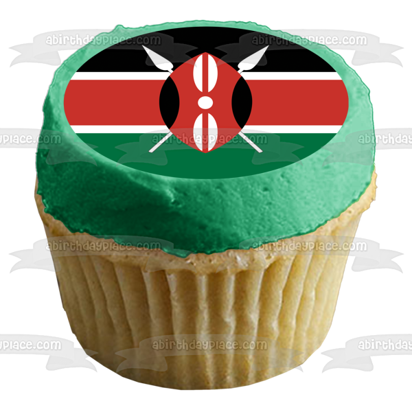 Flag of Kenya Black Green Red Stripes Red White and Black Maasai Shield and Two Crossed Spears Edible Cake Topper Image ABPID13208 Online now