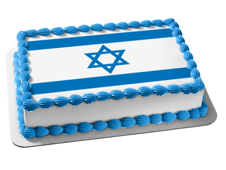 Flag of Israel White Stripes Blue Hexagram Star of David Edible Cake Topper Image ABPID13299 Hot on Sale