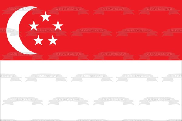 Flag of Singapore Red White Moon Stars Edible Cake Topper Image ABPID13375 Online Hot Sale