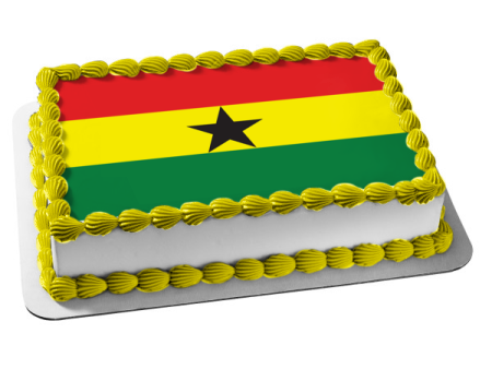 Flag of Ghana Red Yellow Green Stripes Black Star Edible Cake Topper Image ABPID13464 For Discount