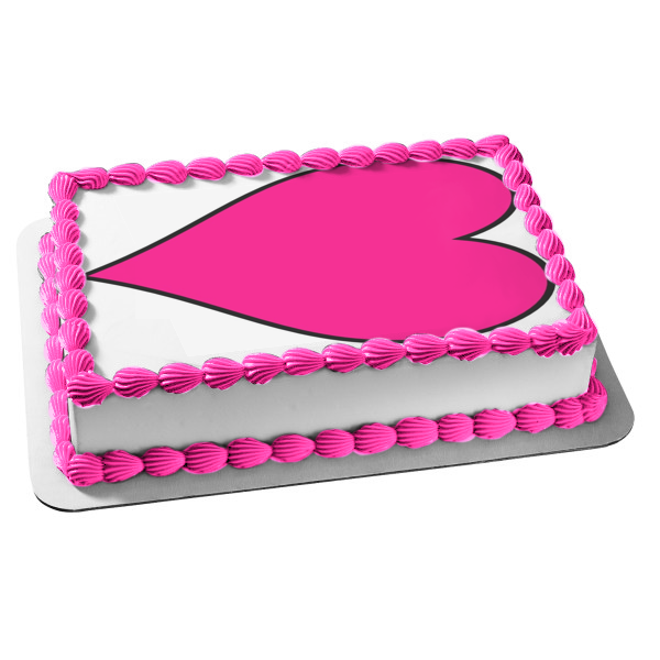 Cartoon Pink Heart Black Edges Edible Cake Topper Image ABPID12997 Supply