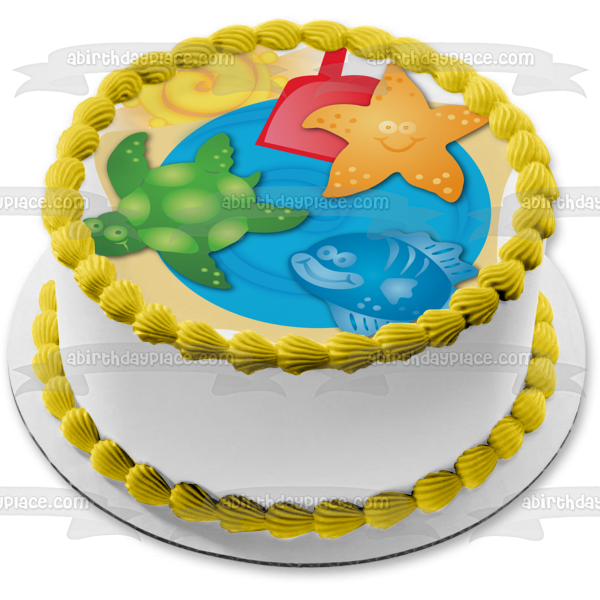 Beach Ocean Sun Sea Star Turtle Fish Edible Cake Topper Image ABPID13071 Sale