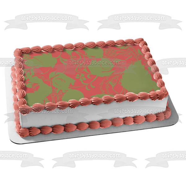 Green Leaves Pattern Pink Background Edible Cake Topper Image ABPID13573 on Sale