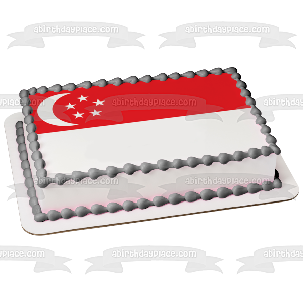 Flag of Singapore Red White Moon Stars Edible Cake Topper Image ABPID13375 Online Hot Sale