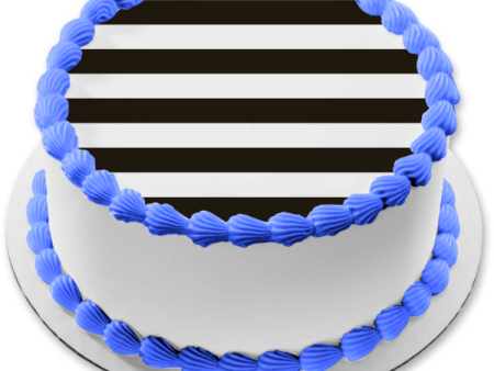 Black and White Horizontal Stripes Edible Cake Topper Image ABPID13302 Online Hot Sale