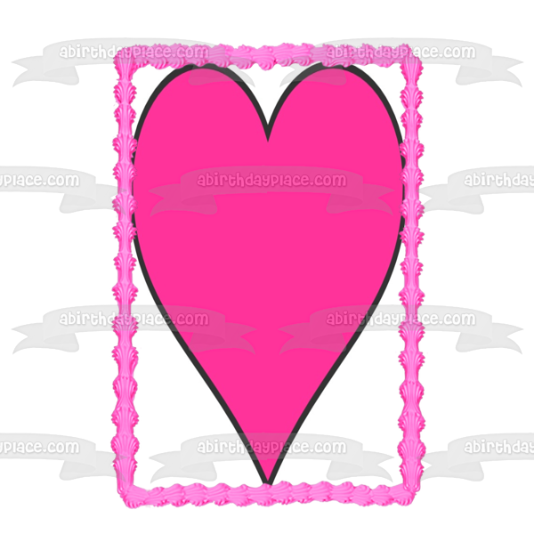 Cartoon Pink Heart Black Edges Edible Cake Topper Image ABPID12997 Supply