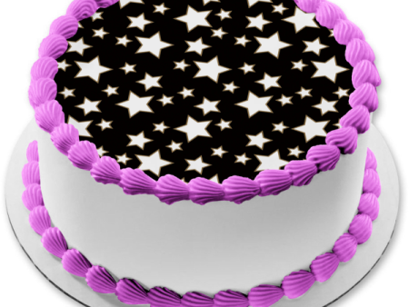 White Stars Black Background Pattern Edible Cake Topper Image ABPID13454 Discount