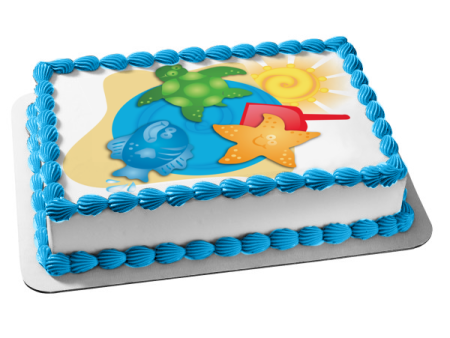 Beach Ocean Sun Sea Star Turtle Fish Edible Cake Topper Image ABPID13071 Sale