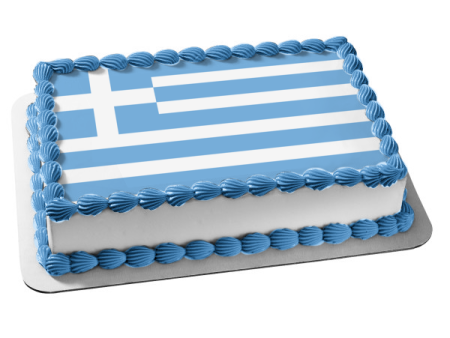 Flag of Greece Blue White Stripes White Cross Edible Cake Topper Image ABPID13428 For Sale