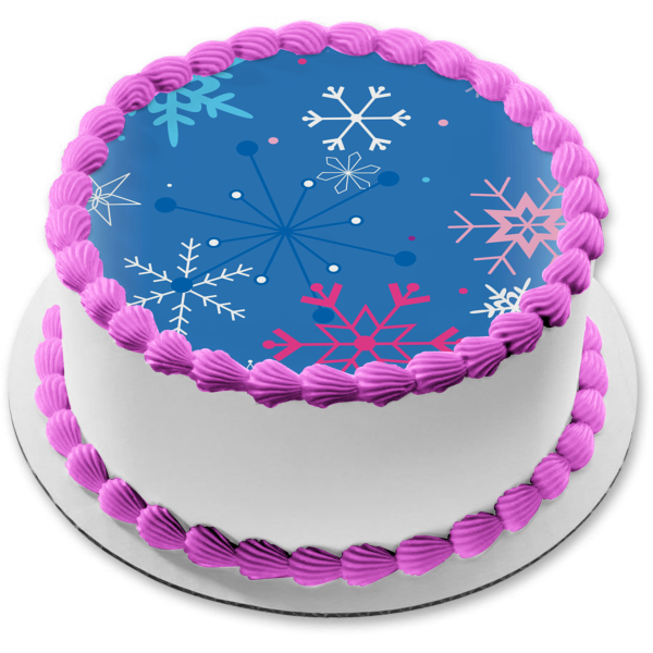 Winter Colored Snowflakes Blue Background Edible Cake Topper Image ABPID13250 For Discount