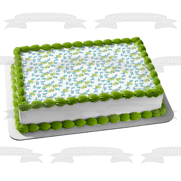 Blue Green Leaf Pattern Edible Cake Topper Image ABPID13153 on Sale