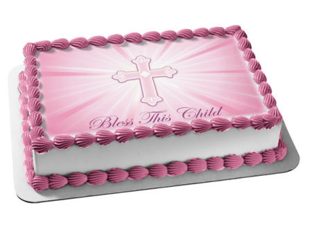 Baby Christening Bless This Child Cross Pink Edible Cake Topper Image ABPID13096 Discount