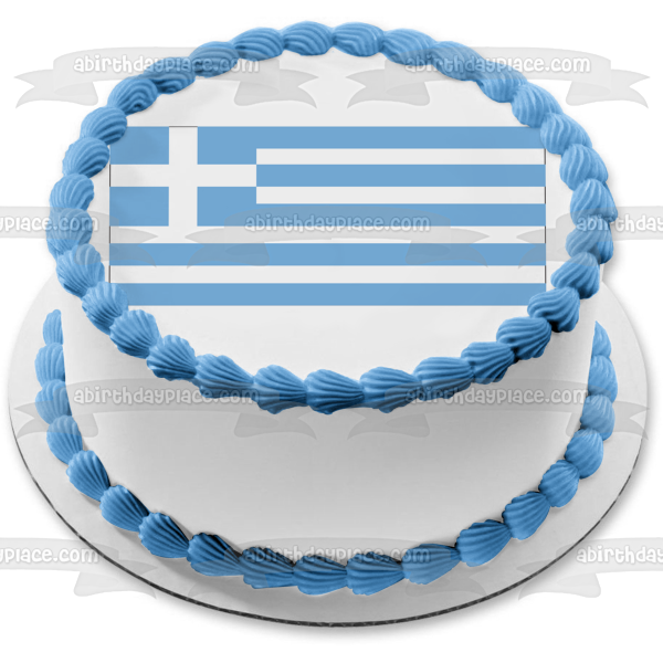 Flag of Greece Blue White Stripes White Cross Edible Cake Topper Image ABPID13428 For Sale