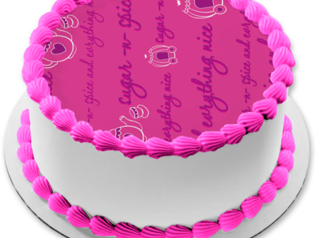 Sugar and Spice and Everything Nice Teapots Pink Background Edible Cake Topper Image ABPID13324 Online now