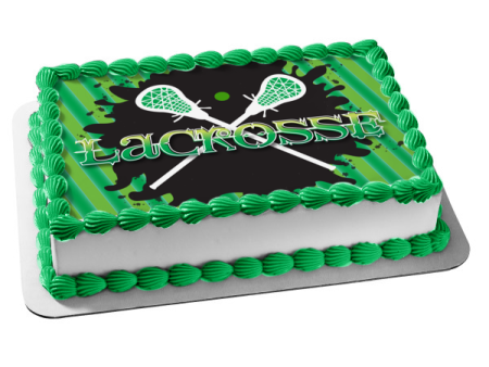 Sports Lacrosse Green Background Lacrosse Sticks Edible Cake Topper Image ABPID13165 Supply