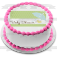 Baby Shower Blue Umbella Pink Baby Chick Flowers Green Polka Dot Background Edible Cake Topper Image ABPID13405 Online