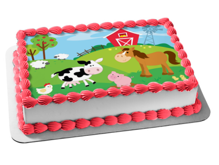 Barn Animals Chicken Pig Horse Cow Lambs Baby Chicks Barn Edible Cake Topper Image ABPID13591 Discount