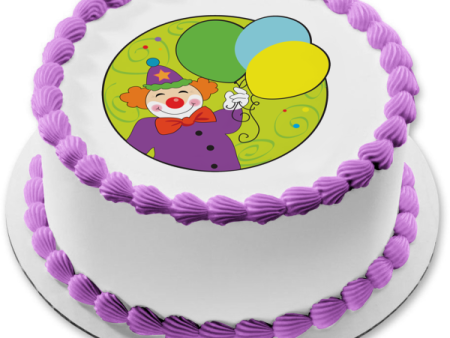 Cartoon Clown Happy Birthday Green Blue Yellow Balloons Edible Cake Topper Image ABPID13234 Discount