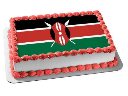 Flag of Kenya Black Green Red Stripes Red White and Black Maasai Shield and Two Crossed Spears Edible Cake Topper Image ABPID13208 Online now