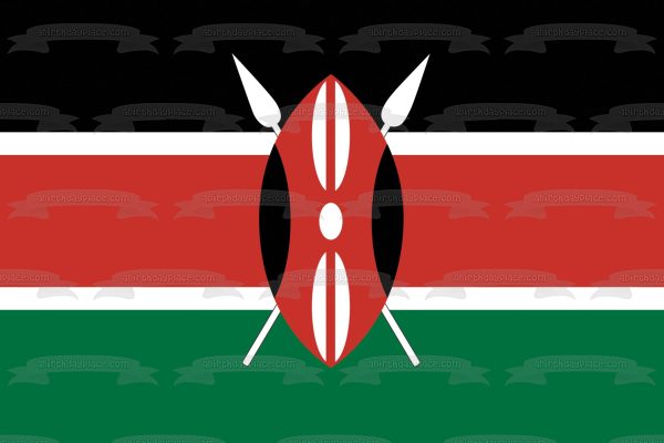 Flag of Kenya Black Green Red Stripes Red White and Black Maasai Shield and Two Crossed Spears Edible Cake Topper Image ABPID13208 Online now