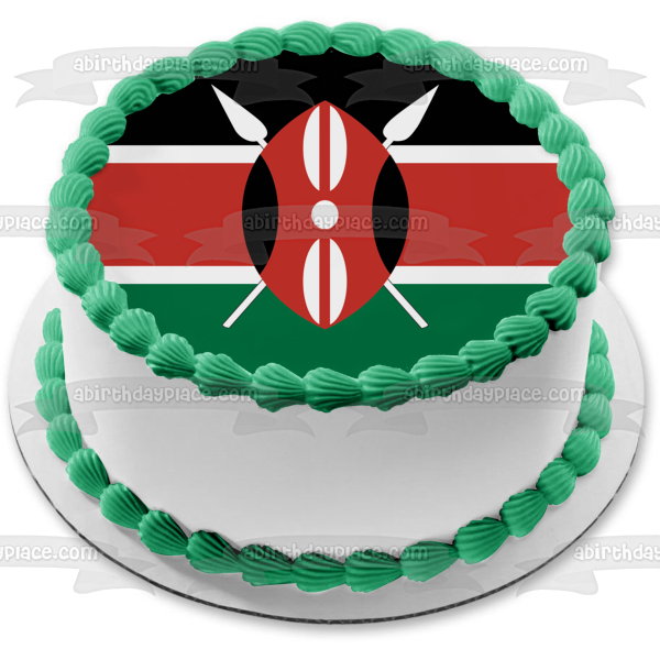 Flag of Kenya Black Green Red Stripes Red White and Black Maasai Shield and Two Crossed Spears Edible Cake Topper Image ABPID13208 Online now