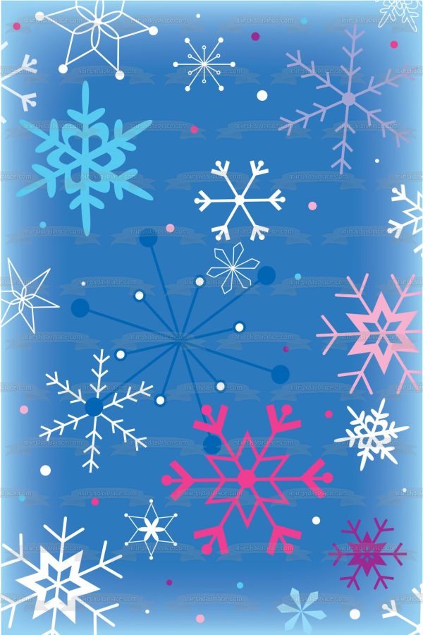 Winter Colored Snowflakes Blue Background Edible Cake Topper Image ABPID13250 For Discount