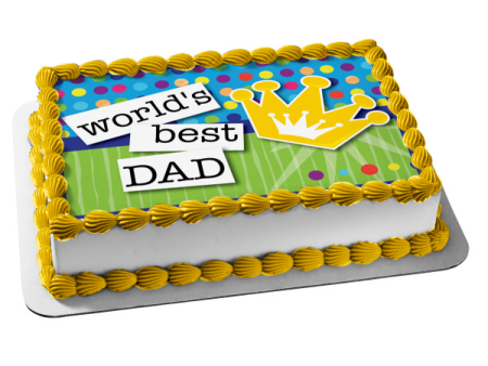 World s Best Dad Gold Crown Polka Dot Background Edible Cake Topper Image ABPID13569 Sale