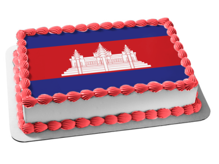 Flag of Cambodia Red Blue Angkor Wat Edible Cake Topper Image ABPID13155 Supply