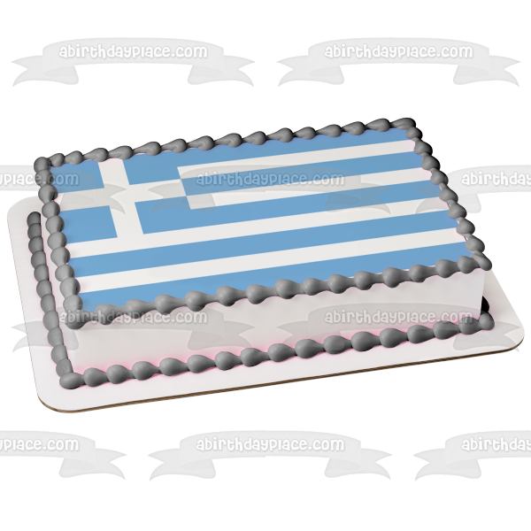 Flag of Greece Blue White Stripes White Cross Edible Cake Topper Image ABPID13428 For Sale