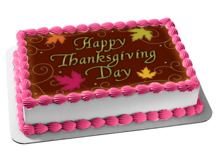 Happy Thanksgiving Day Colorful Leaves Edible Cake Topper Image ABPID13583 Discount